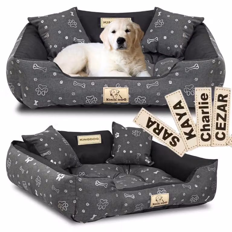 Letto per cani KINGDOG 115x95 cm personalizzato impermeabile con ossa d'argento