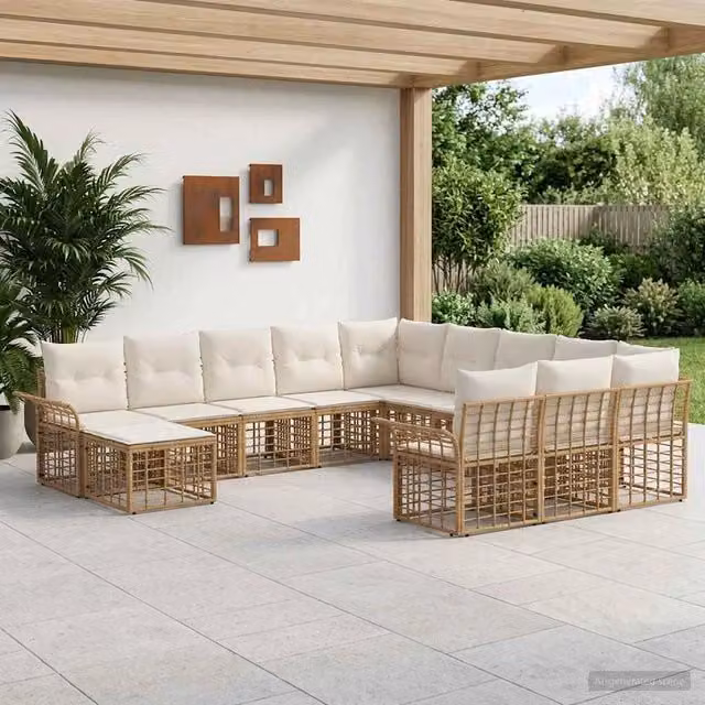 Set Divano da Giardino 12 pz Naturale e Bianco Crema polyrattan 3437826
