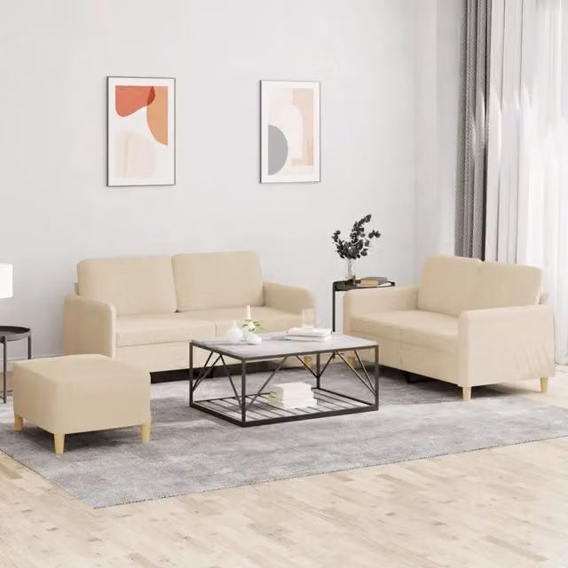 Set di 3 divani moderni vidaXL in tessuto beige con cuscini decorativi per soggiorno