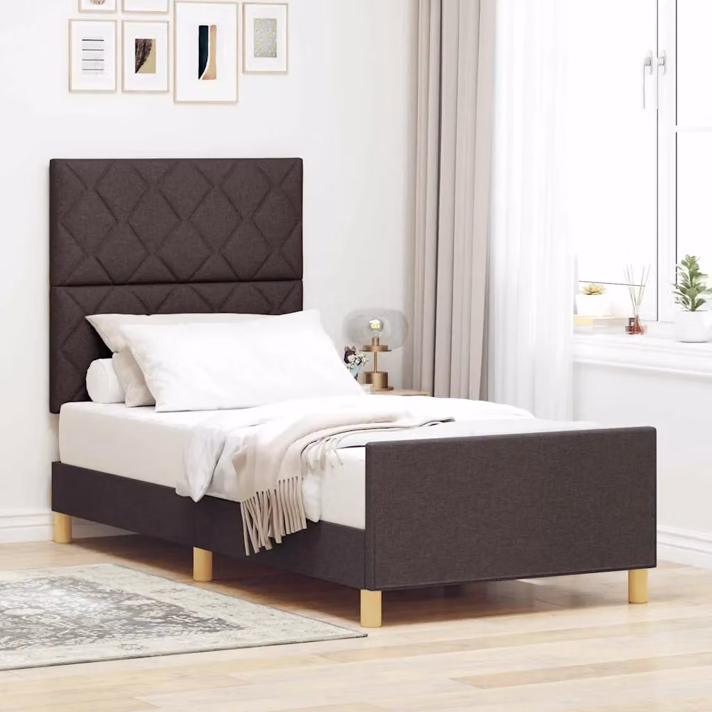Struttura del letto moderna vidaXL in tessuto e legno marrone scuro L/P/H: 190 x 90 x 128 cm