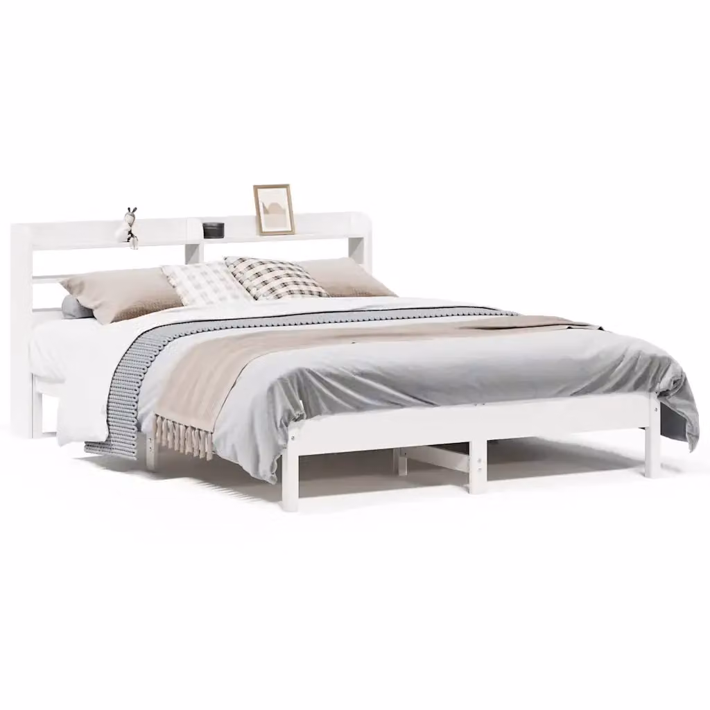 vidaXL Letto in Legno di Pino Massello Bianco con Ripiani Laterali L/P/H: 140 x 200 cm – 2