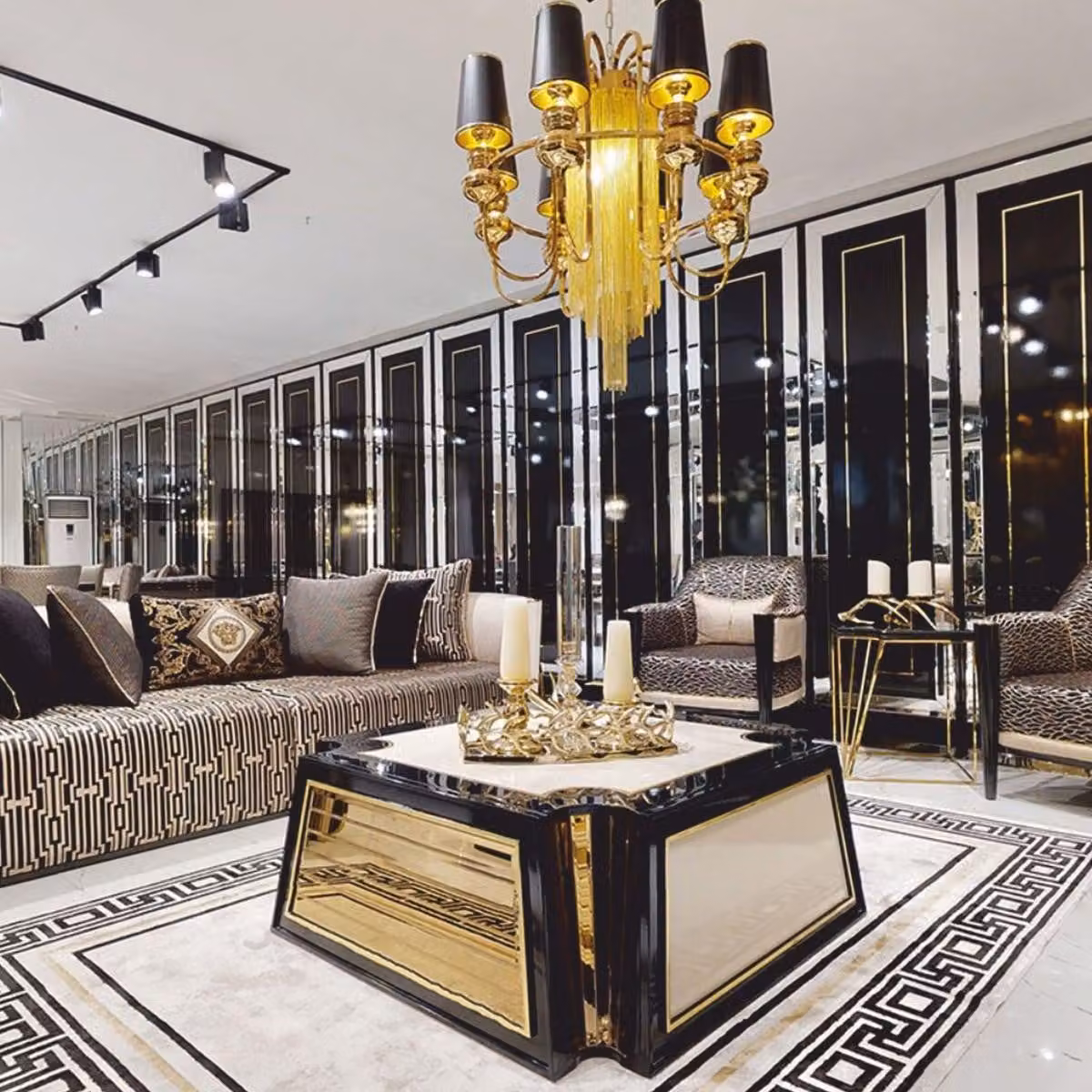 Tavolino Casa Padrino crema / nero / oro 115 cm - Mobili per hotel e soggiorni