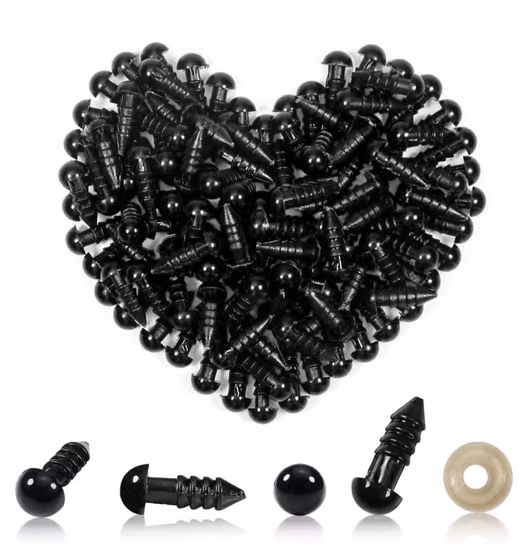 Occhi di sicurezza da 6 mm, 150 pezzi, neri, in plastica, con rondelle