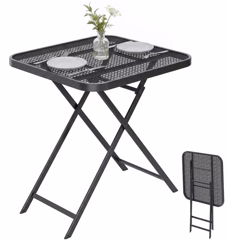 Tavolo pieghevole da giardino Outsunny, 70 x 70 cm, resistente alle intemperie, tavolo da balcone nero