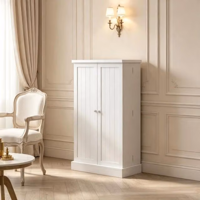 Dispensa da cucina ULEVR 60x30x104 cm con 2 ante, 5 scomparti e vani portaoggetti nelle ante, bianca in MDF