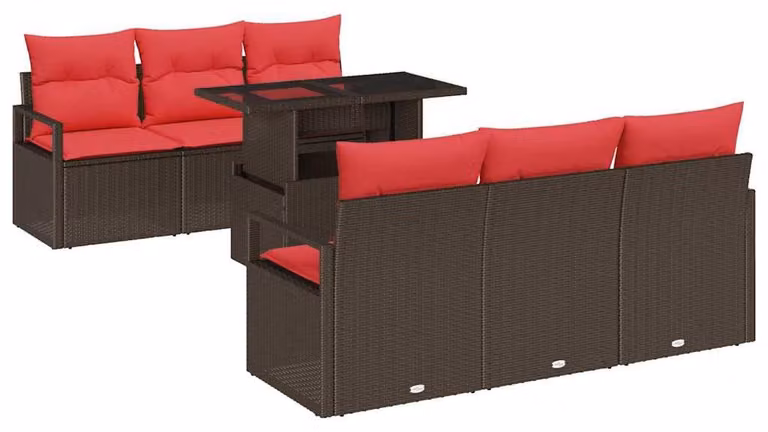 Set di divani da giardino, 7 pezzi, color marrone, in rattan sintetico