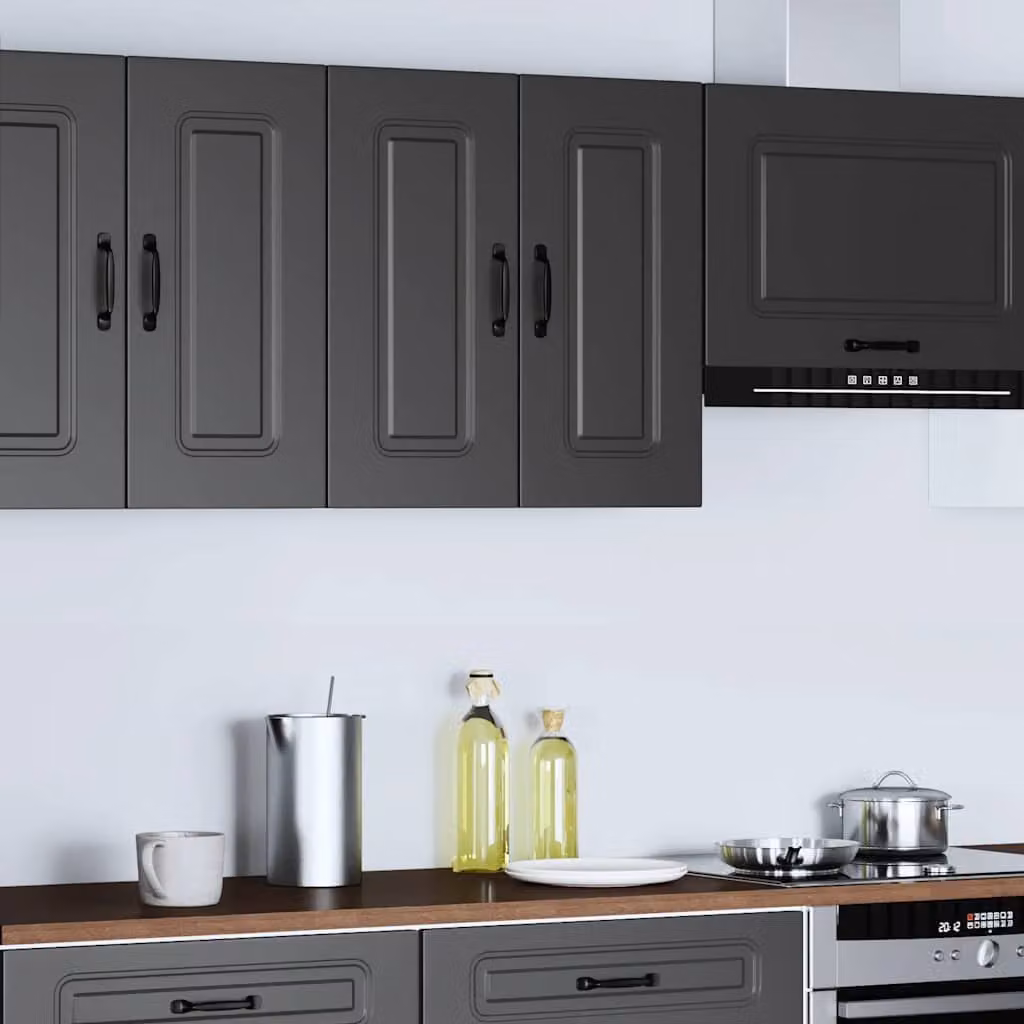 vidaXL Pensile da Cucina Kalmar Moderno Nero in Legno e MDF con Ante a Battente L: 60 cm, H: 31 cm, P: 20 cm