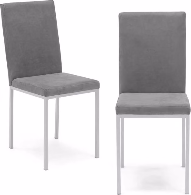 Set di 2 sedie imbottite Redokasa LICYA PLUS in tessuto scamosciato grigio con struttura in metallo bianco opaco, design moderno per sala da pranzo, soggiorno o ufficio