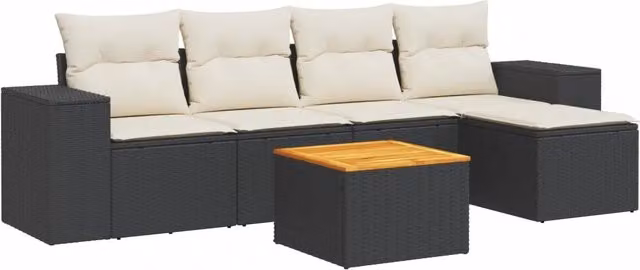 Set Divano da Giardino 6 pz | Set Salotto da Giardino con Cuscini Nero in Polyrattan