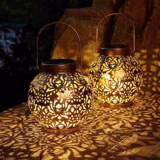 Set di lampade solari per esterni - 2 lanterne solari - Lampade decorative per l'esterno - Ideali per giardino, terrazza e veranda (colore marrone)