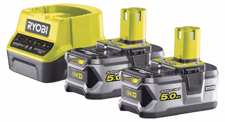 Ryobi 5133003364 - Confezione con caricatore da 1 ora + 2 batterie Li-Ion 18 V 5,0 Ah Ryobi