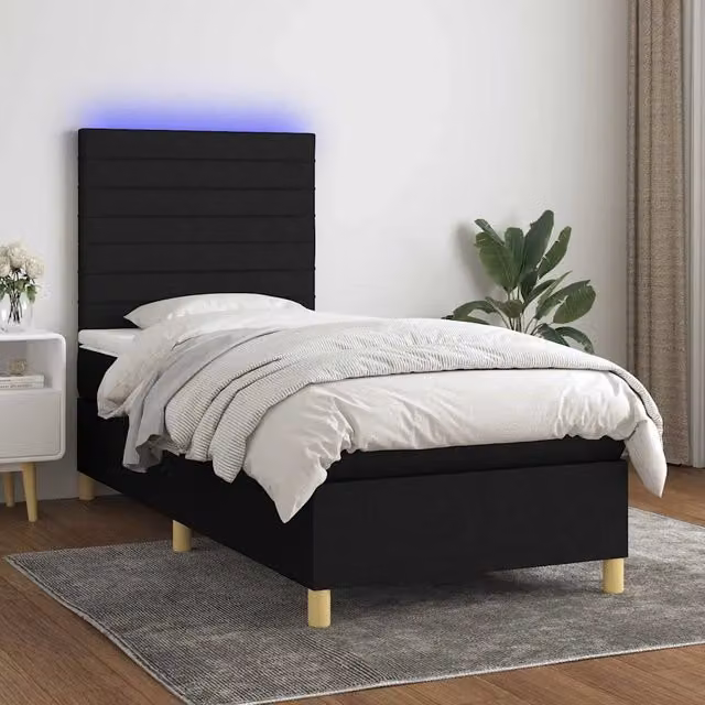 Letto a Molle con Materasso e LED-Struttura Letto con Materasso Nero 80x200 cm in Tessuto 690148