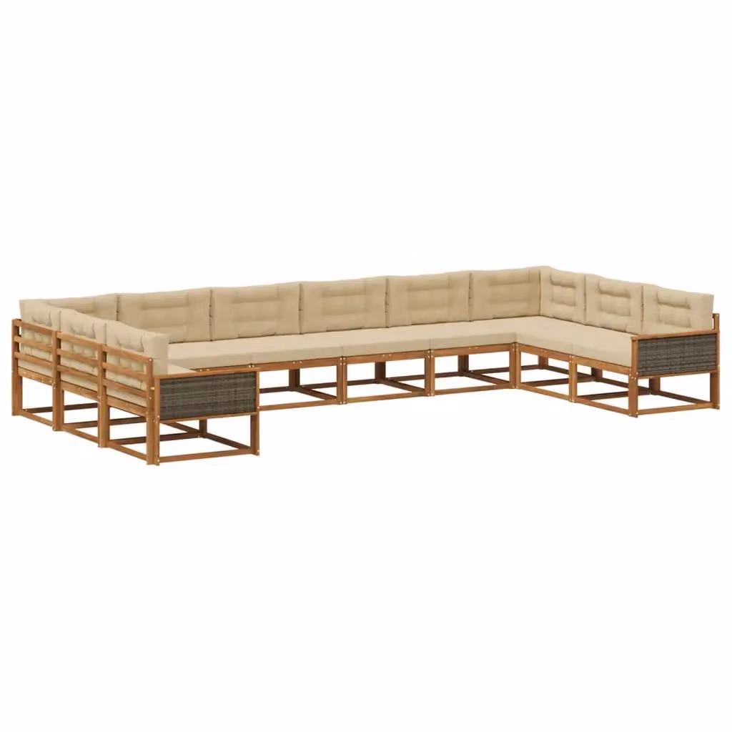 Set di divani da esterno vidaXL a forma di U in legno di acacia con cuscini beige e naturale – 2