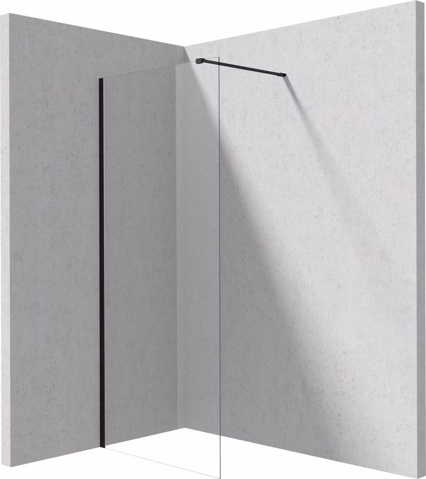 Parete doccia walk-in 110 cm nero, vetro 6 mm, rivestimento Active Cover, installazione senza tubo doccia, design moderno per ogni bagno