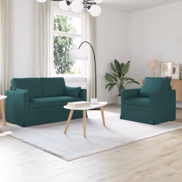 Set di 2 divani moderni vidaXL in tessuto verde con struttura in metallo e cuscini inclusi