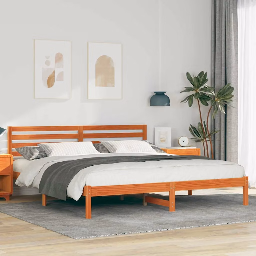 Struttura del letto moderna vidaXL in pino massello marrone cerato 180 x 200 cm – 1