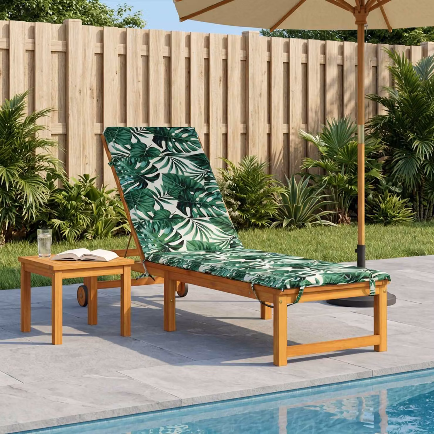 vidaXL Cuscino per Lettino GEMERT Multicolore Verde con Motivo a Foglie in Poliestere e Imbottitura in Schiuma, Antiscivolo e Resistente ai Raggi UV