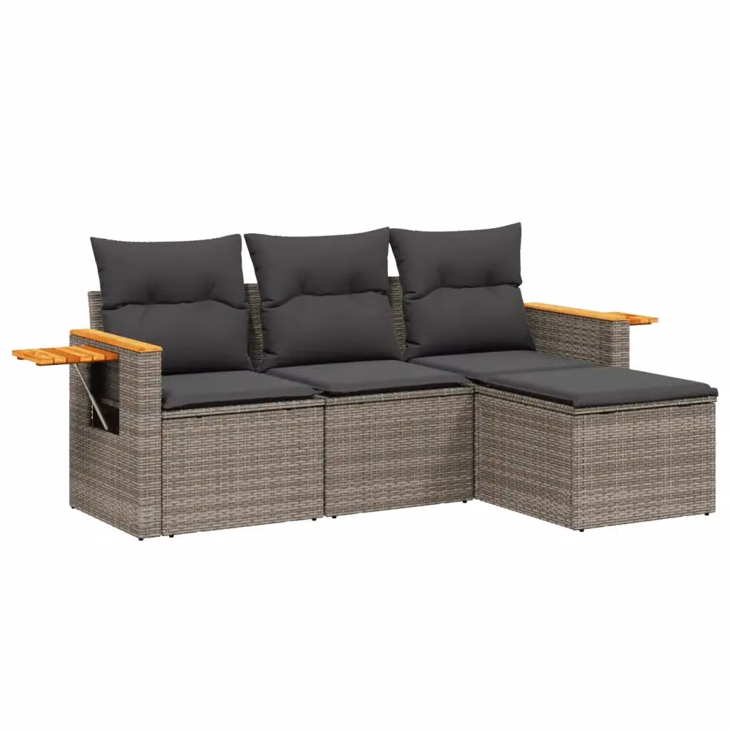 vidaXL Set Divani da Giardino 4 pz in Polyrattan Grigio con Cuscini e Tavolino – 2