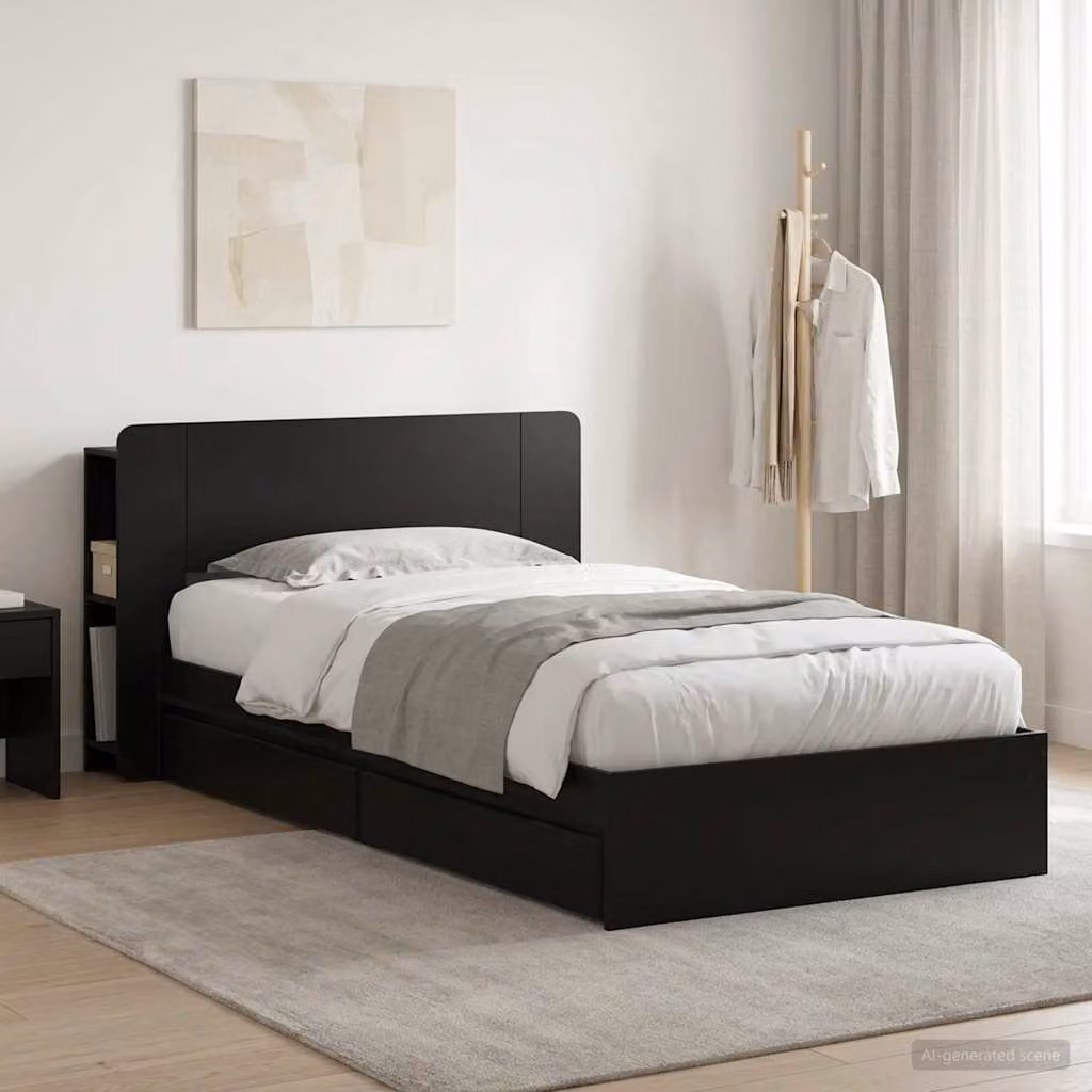vidaXL Letto moderno con cassettone per contenimento in legno nero L 190 cm x P 75 cm x H 211,5 cm