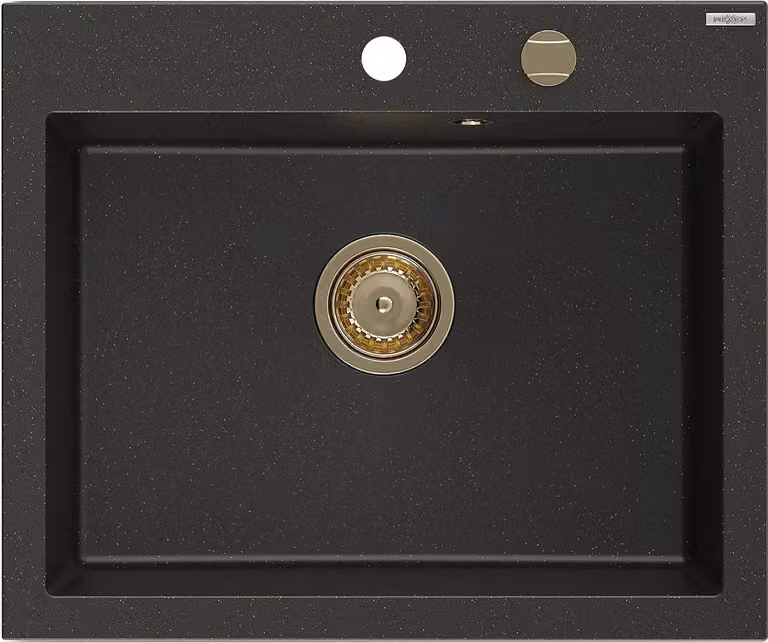 Mexen Elix lavello in granito a 1 vasca 600 x 500 mm, nero/metallico oro, sifone oro - 6525601005-75-G