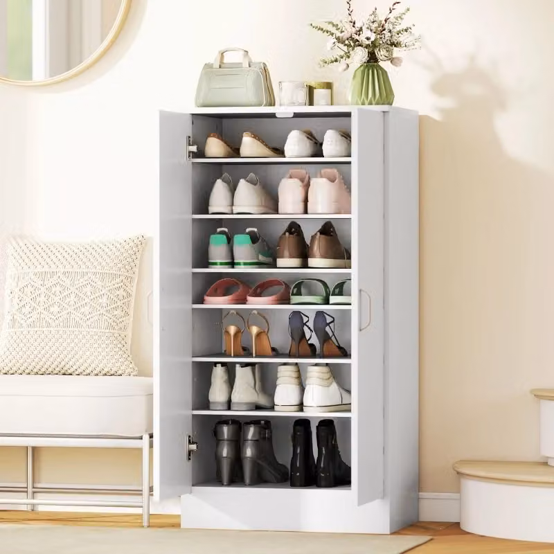 Mobile portascarpe moderno in legno bianco con ante a battente e chiusura ammortizzata L/P/H: 108 x 35 x 35 cm – 2