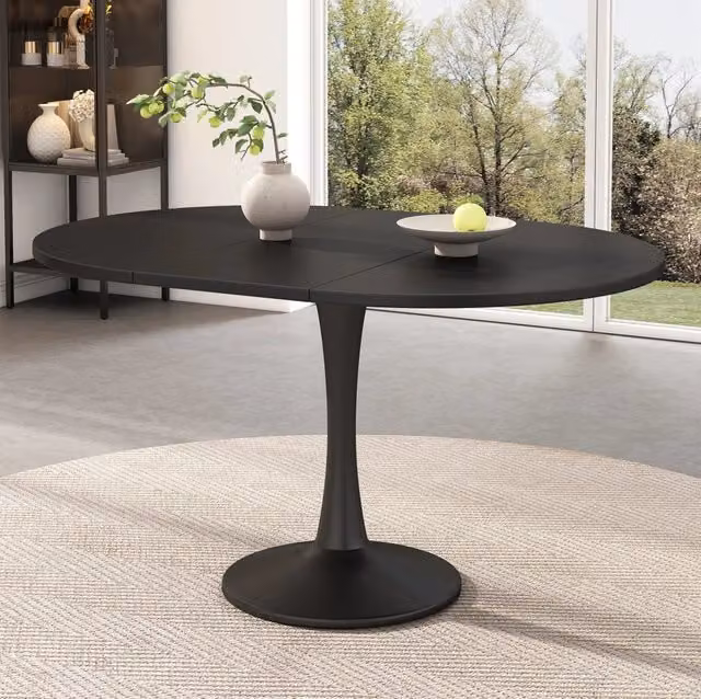 Tavolo da pranzo ovale allungabile 100/140 x 100 x 75 cm in MDF e ferro nero