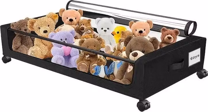 Contenitori sottoletto - Contenitori a cassetti con rotelle - Grande capacità - Coperchio trasparente - Maniglie - Metallo - Nero
