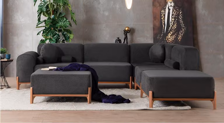 Schwarzes Modernes Ecksofa Luxuriöse L-Form Polstercouch Möbel