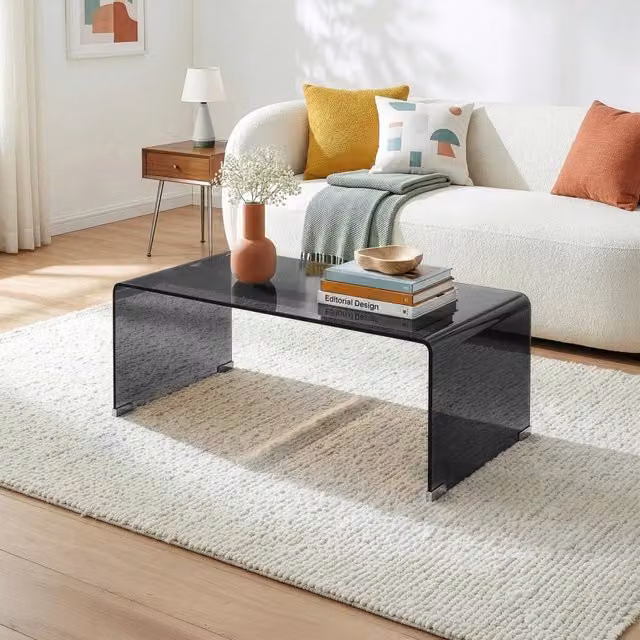 Tavolino da caffè Väsas en.casa in vetro rettangolare grigio scuro L 90 cm x P 45 cm x H 35 cm