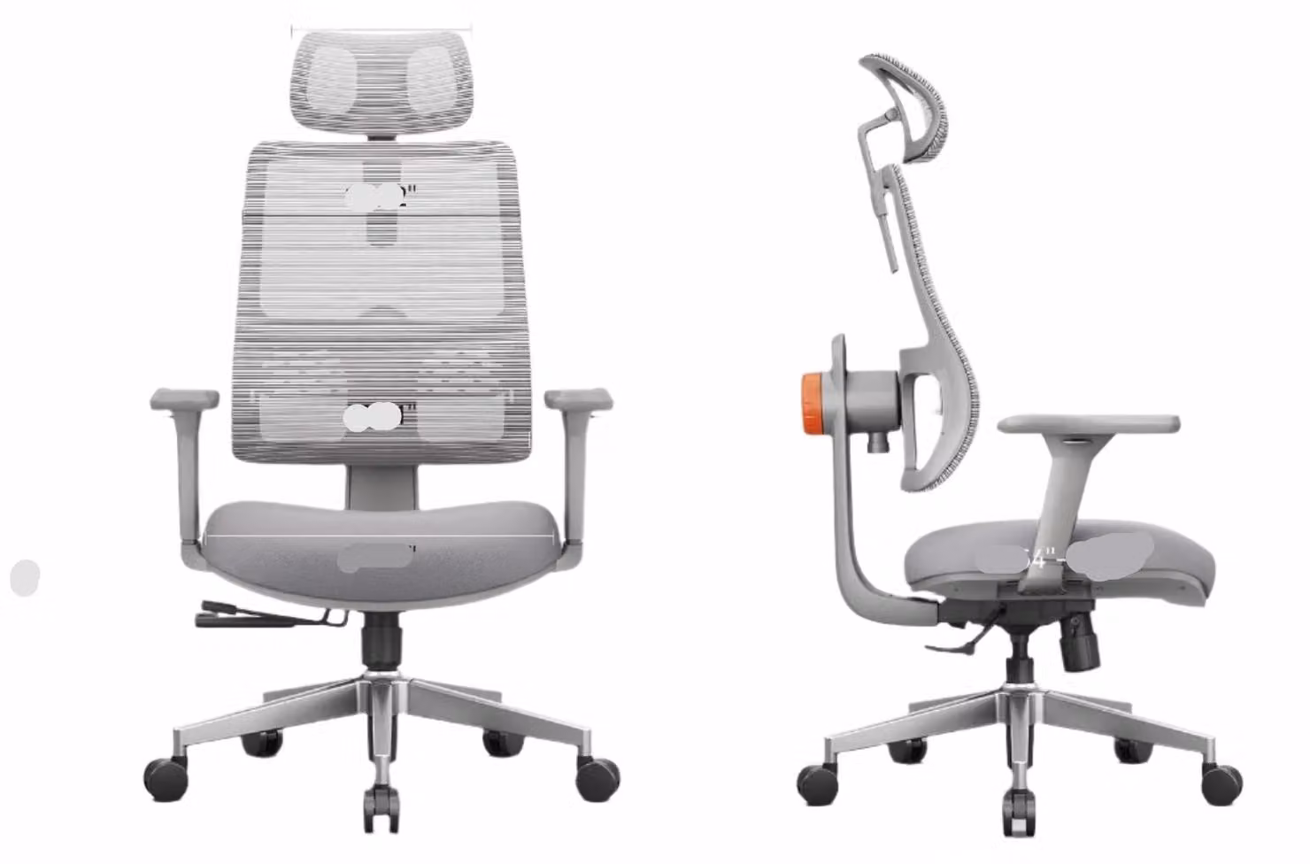 Sedia da ufficio ergonomica, grigia - Schienale alto con supporto lombare automatico e braccioli 3D