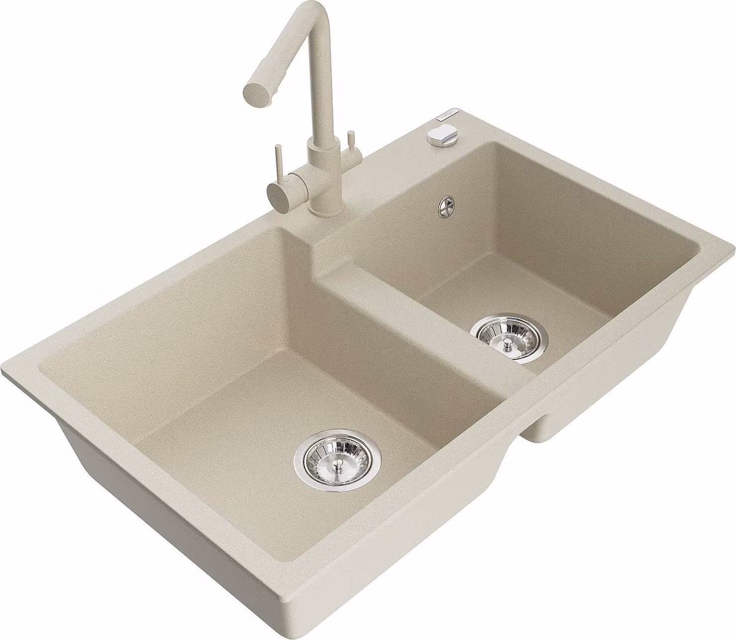 Mexen Tomas lavello da cucina in granito a 2 vasche con rubinetto Duero, beige - 6516-69-671600-69