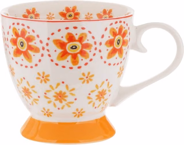 Tazza da tè KASANOVA in New Bone China con decorazione floreale arancione, 450 ml