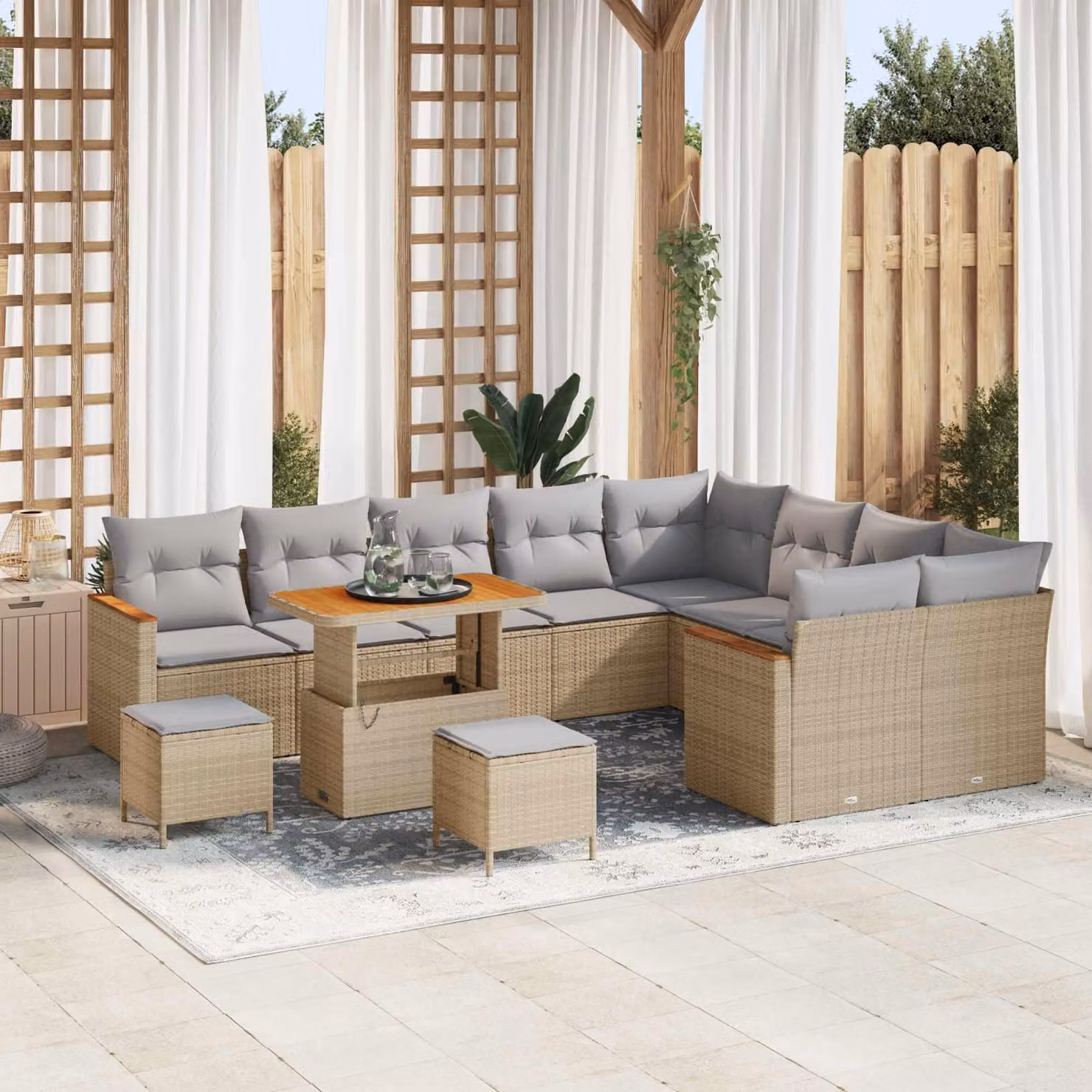 Maison Exclusive - Set di divani da giardino, 12 pezzi, color beige, in rattan sintetico