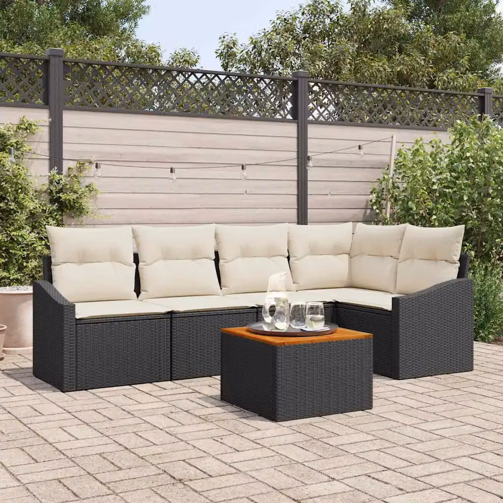 Set Divano da Giardino Moderno vidaXL in Polyrattan Nero con Cuscini e Tavolino da 6 Pezzi – 1