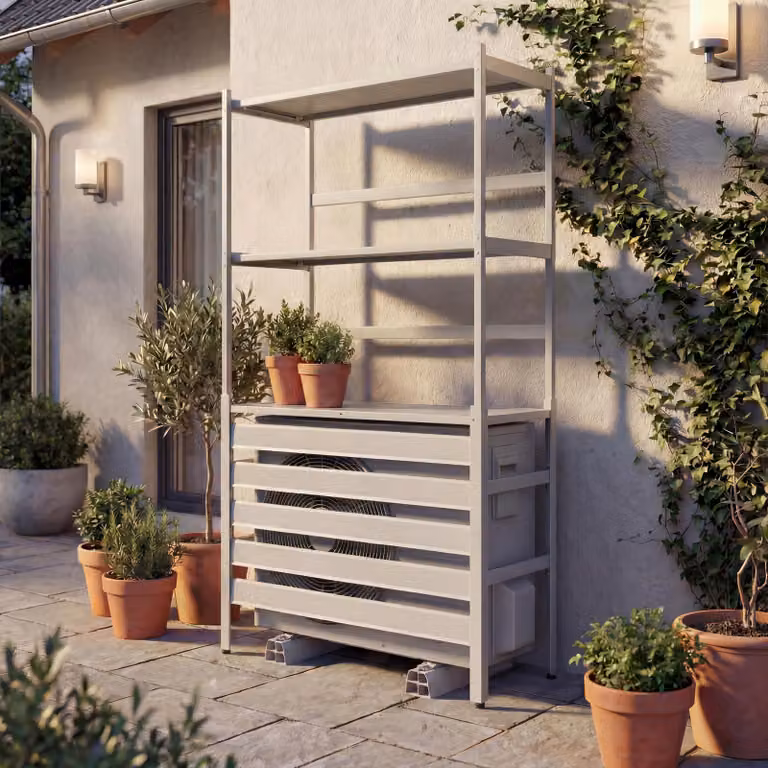 Rivestimento in alluminio per climatizzatore/scambiatore di calore MCW-P95, copertura griglia di protezione scaffale 163x90x38cm ~ grigio-bianco