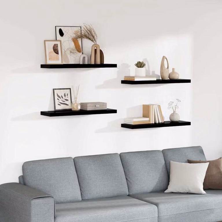 Set di 4 scaffali a parete vidaXL in MDF nero lucido L 80 cm x P 23,5 cm x H 3,8 cm