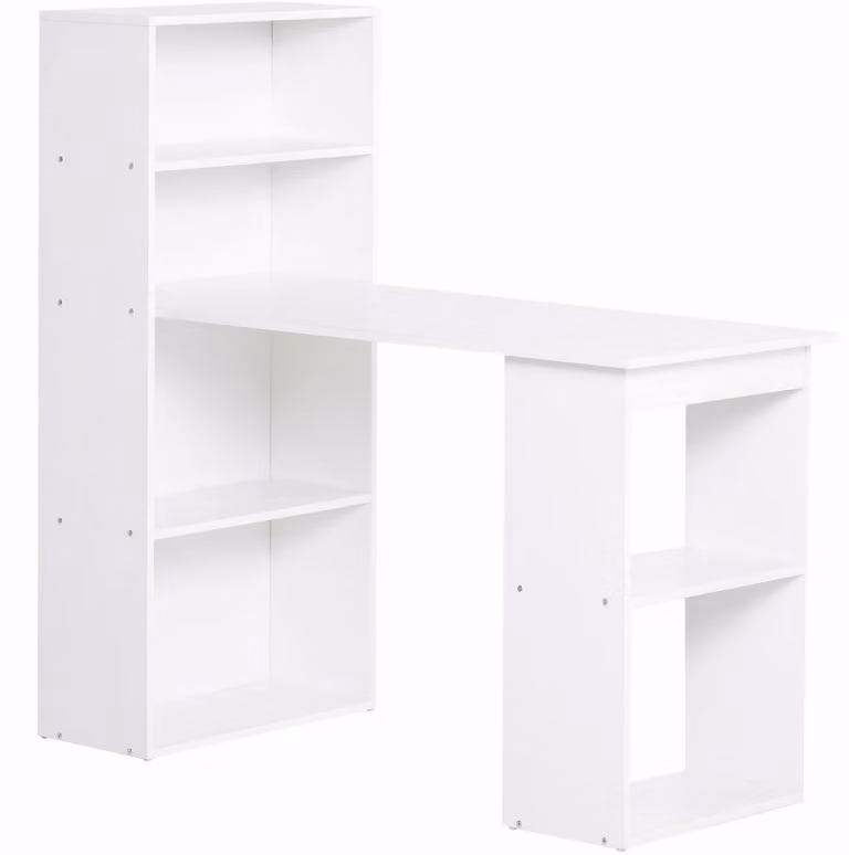 Scrivania Moonbite, dimensioni 120 x 55 cm, con ripiano e 4 vani portaoggetti, scrivania per computer bianca, ideale per l'ufficio domestico e la cucina, utilizzabile anche come tavolo da pranzo, realizzata in compensato, colore bianco