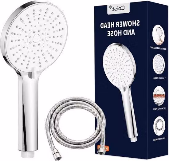 Soffione a pressione regolabile con 5 modalità di getto, ideale per la bassa pressione dell'acqua, dotato di tubo di alimentazione più lungo.