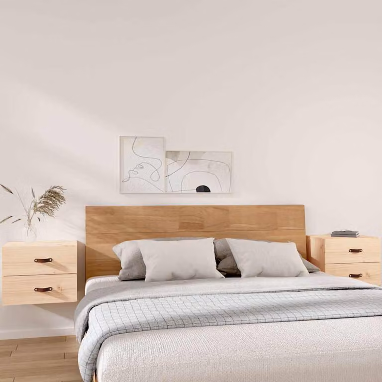 Set di 2 comodini da parete vidaXL in legno di pino marrone, L 50 cm x P 36 cm x H 40 cm
