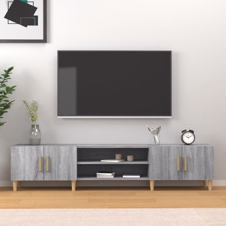 Mobile TV moderno vidaXL in legno multistrato e MDF, Grigio Sonoma, L: 180 cm, P: 31,5 cm, H: 40 cm