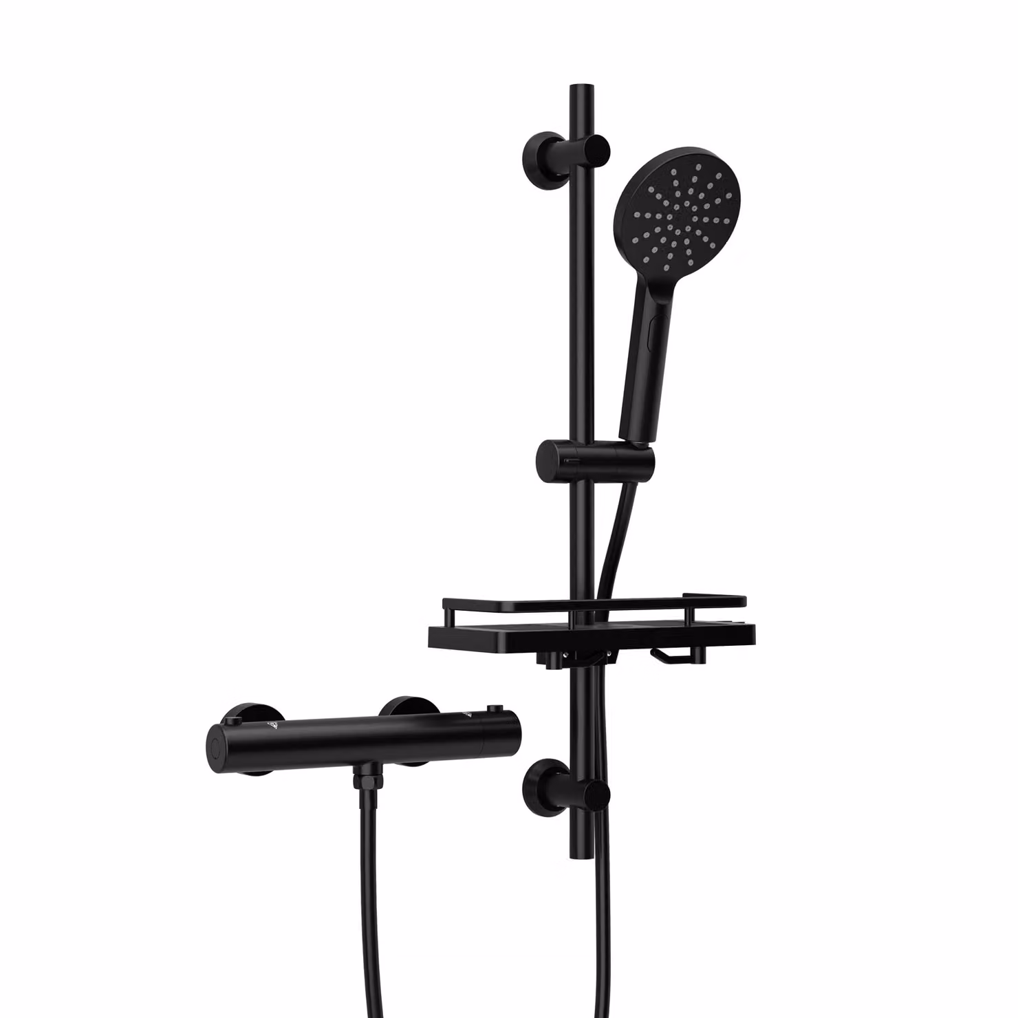 JOHO Sistema doccia termostatico e set di aste doccia con piatto doccia, miscelatore termostatico + set di aste doccia in acciaio inox 70 cm nero