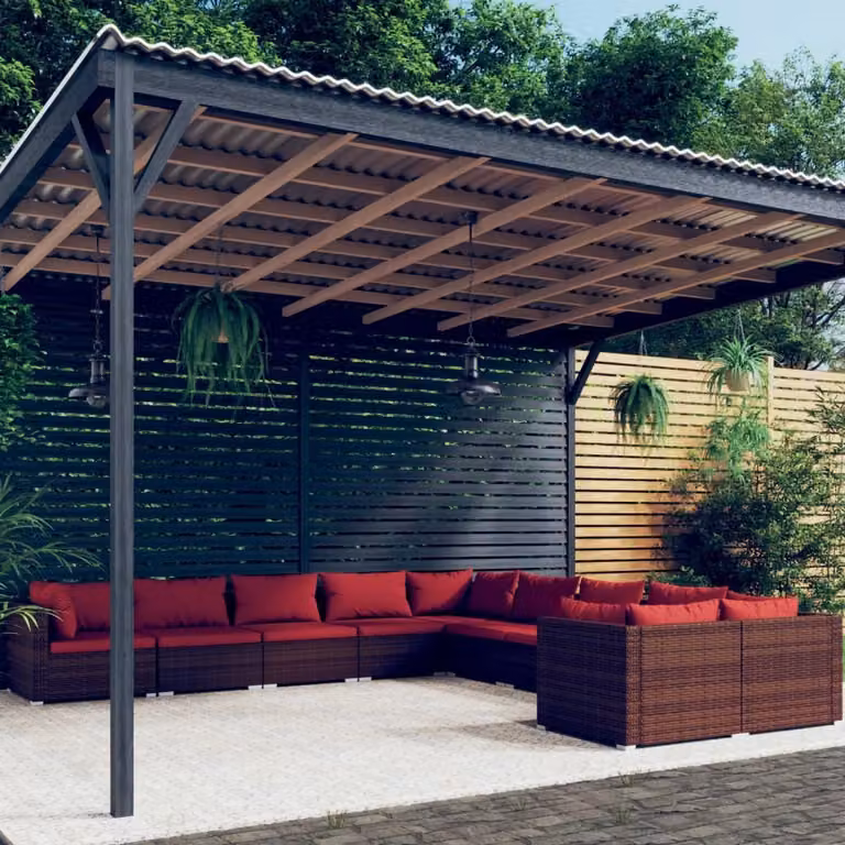 Maison Exclusive - Set da giardino da 10 pezzi con cuscini in polyrattan marrone