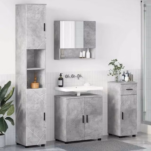 Set di mobili per il bagno 4 pz Grigio cemento 61 x 35 x 64 cm 3392976