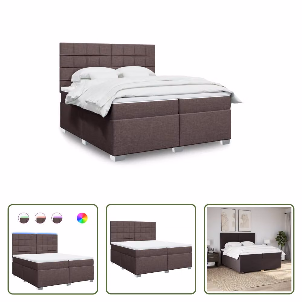 The Living Store Letto a molle con materasso marrone scuro 200x200 cm in tessuto