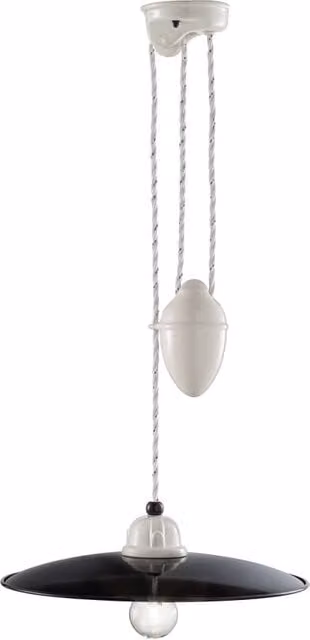 Lampadario Vintage Saliscendi B&W Metallo Smaltato Nero E Bianco 1 Luce E27 35Cm