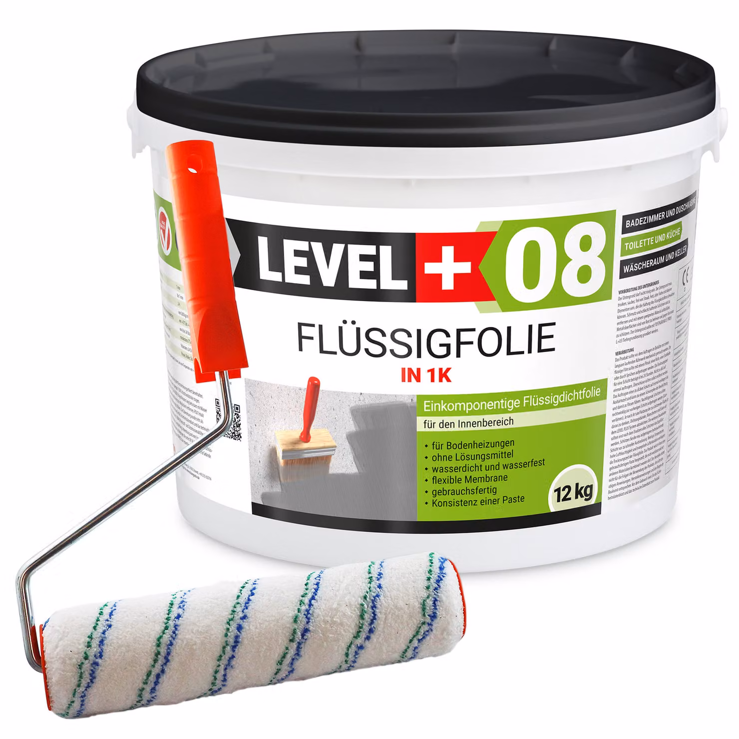 Set rullo da pittura 25 cm + membrana liquida flessibile per impermeabilizzazione interni 12 kg L+08