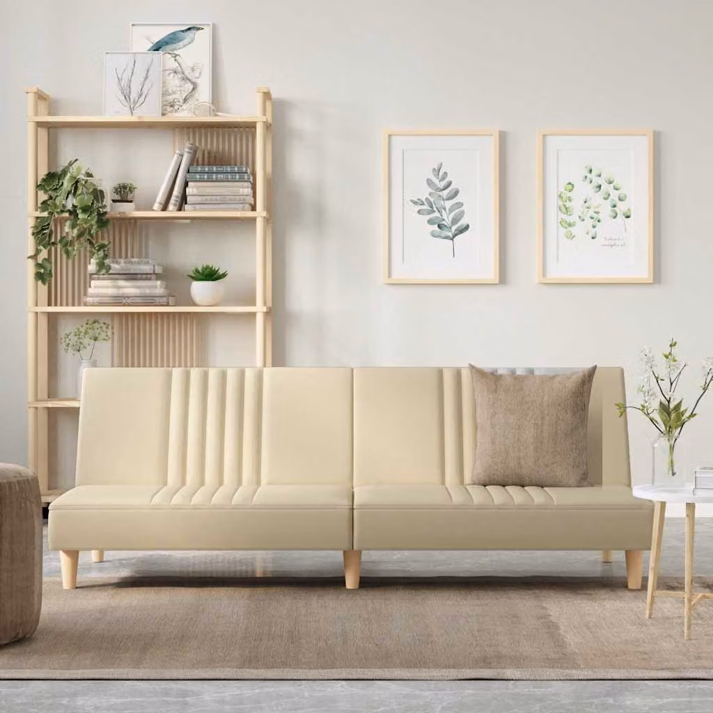 Divano Letto Click Clack vidaXL in Tessuto Beige con Funzione Letto e Poggiatesta Regolabile L/P/H: 200 x 90 x 70 cm