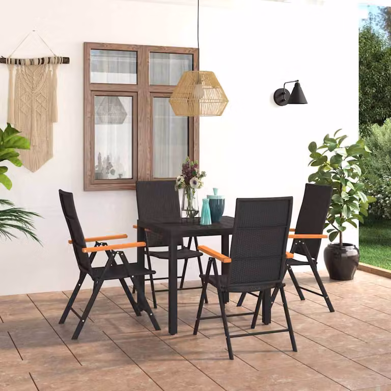 vidaXL Set da Pranzo da Giardino 5 Pezzi in Polyrattan Nero e Marrone