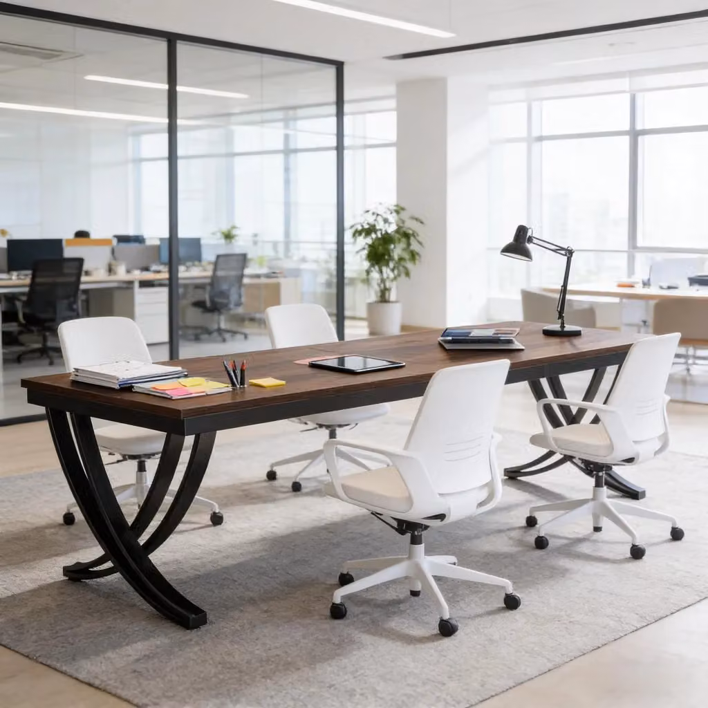 Scrivania doppia WISHDOR in stile industriale con piano in legno e struttura in metallo, L: 200 cm, Colore nero e marrone – 2