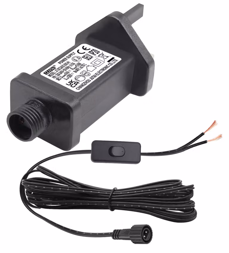 Alimentatore da 24V, 3,6W, per illuminazione natalizia, con cavo di 3 metri e interruttore a un click